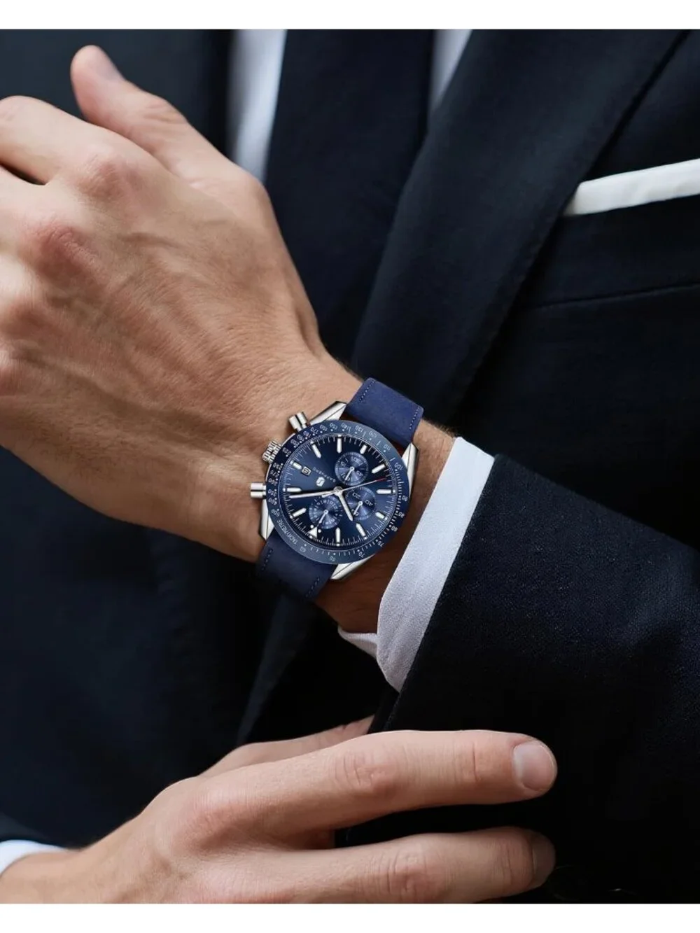Men's All Blue Analog Silicone Strap Chronograph Luminous Designer Casual Watch